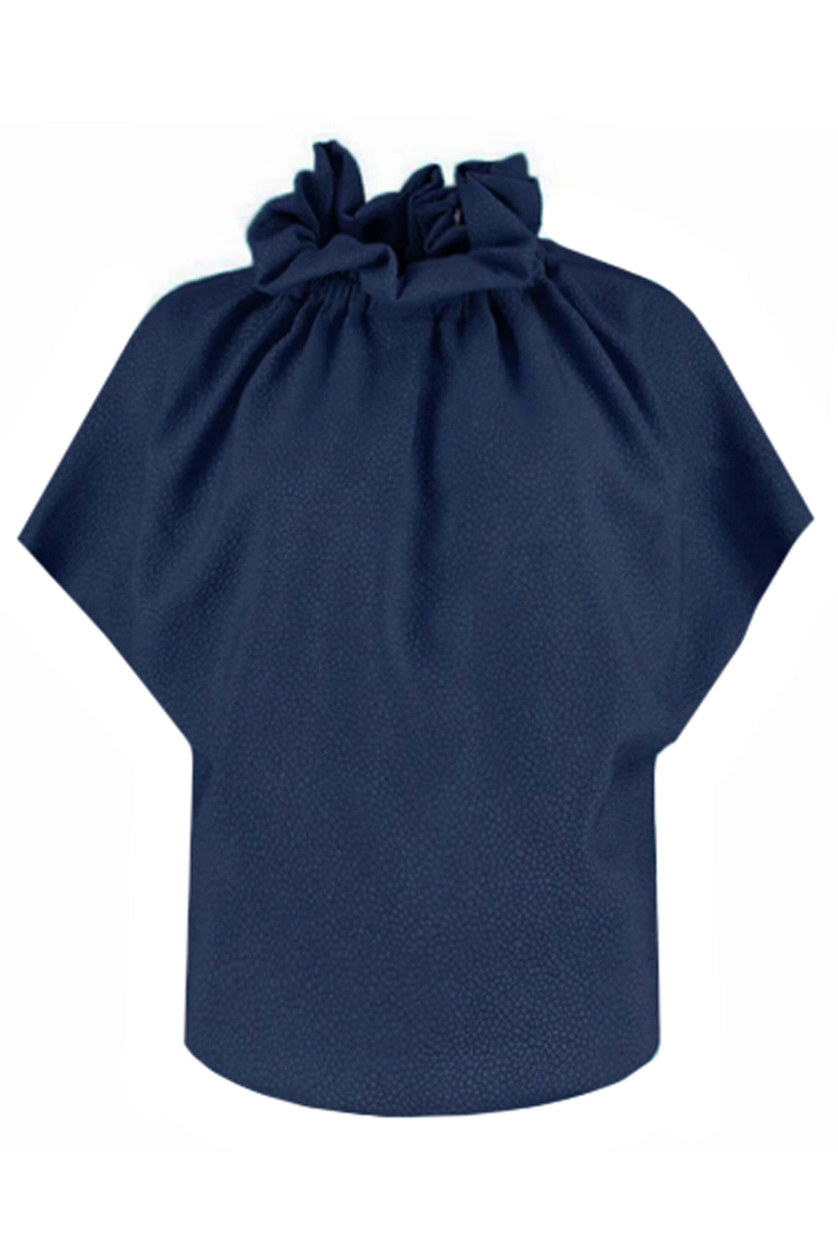 Edeline Lee - Navy Bubble Jacquard Ruff Blouse
