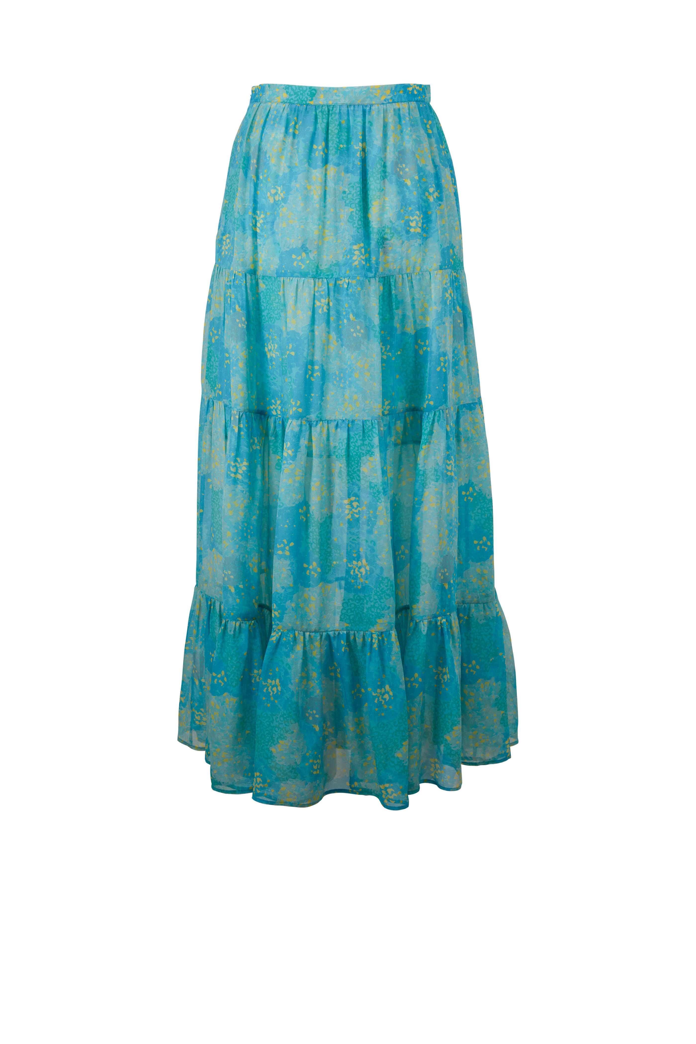 Kiton - Turquoise Print Silk Maxi Skirt