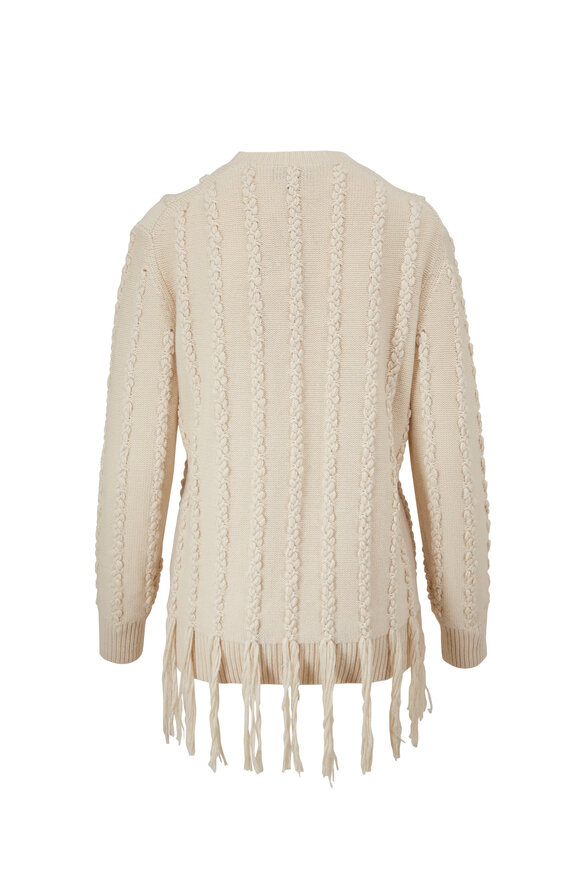 Michael Kors Collection - Ecru Embroidered Fringe Hem Sweater