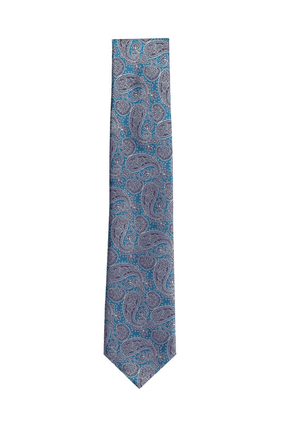Geoff Nicholson Teal Paisley Silk Necktie - view 1