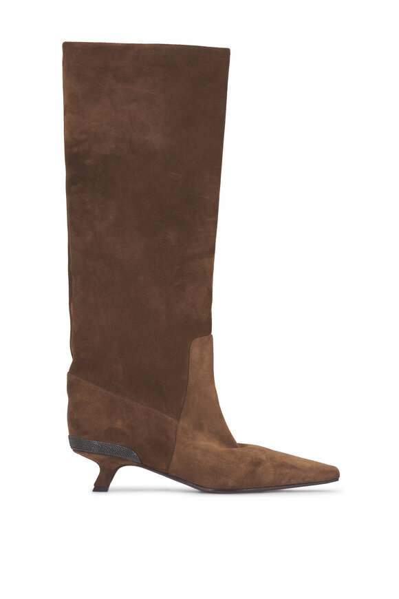 Brunello Cucinelli City Mocha Suede Tall Boot, 45mm - view 6