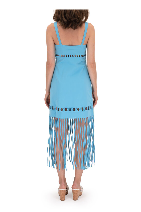 Jonathan Simkhai - Effy Blue Sateen Fringe Hem Dress