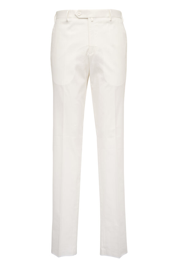 Malcom White Stretch Cotton & Silk Pant