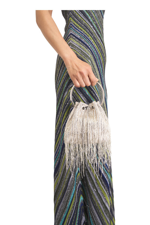 Jimmy Choo Bon Bon Silver Fringe Embroidery Top Handle Bag - view 2