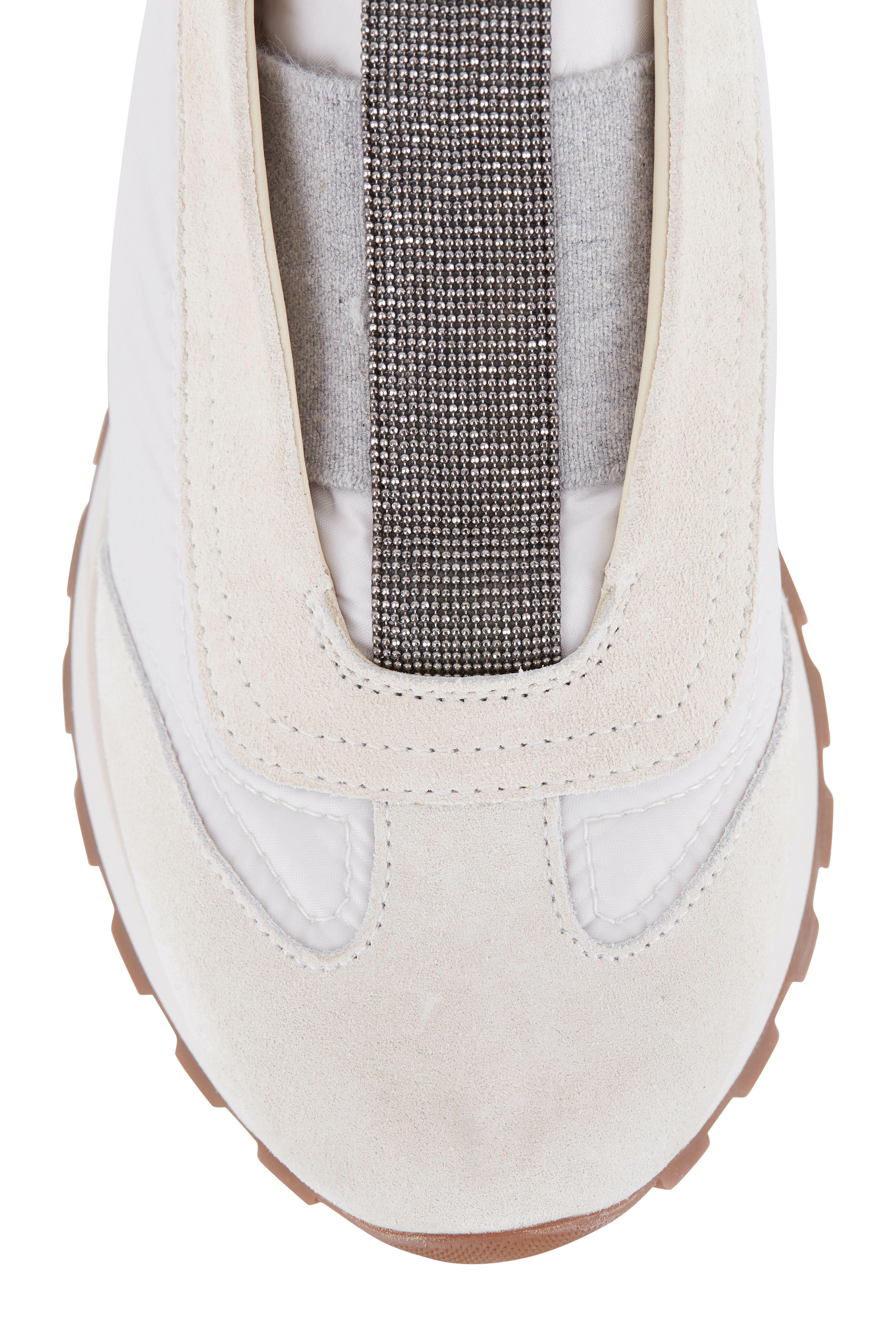 Brunello Cucinelli - White Suede & Nylon Monili Trim Slip On