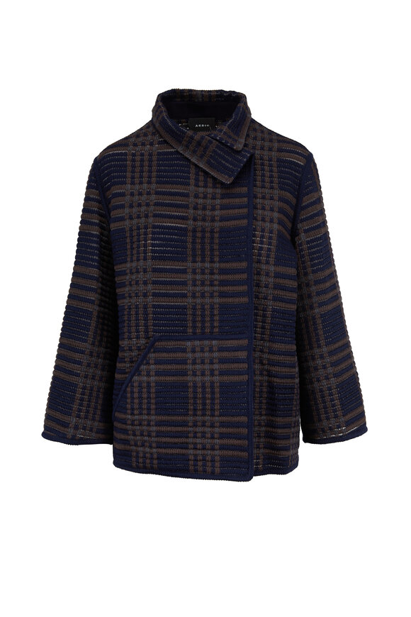Akris - Corinna Navy & Bark Plaid Wool & Silk Jacket