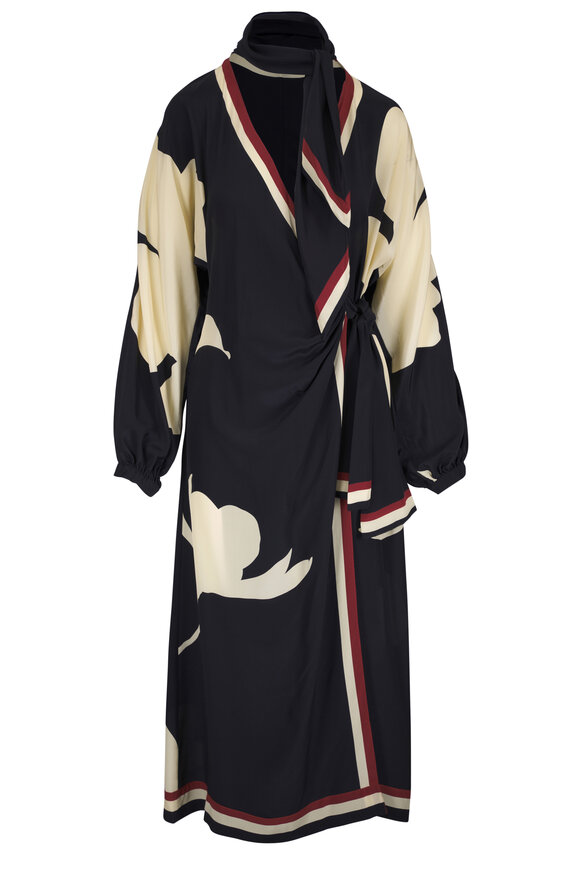 Johanna Ortiz Ollantay Black & Ecru Printed Wrap Dress