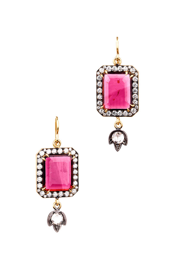 Sylva & Cie - 18K Gold & Silver Rubylite & Diamond Earrings