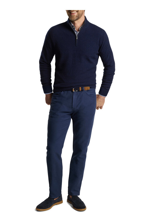 Peter Millar - Crescent Navy Blue Textured Quarter Zip Pullover