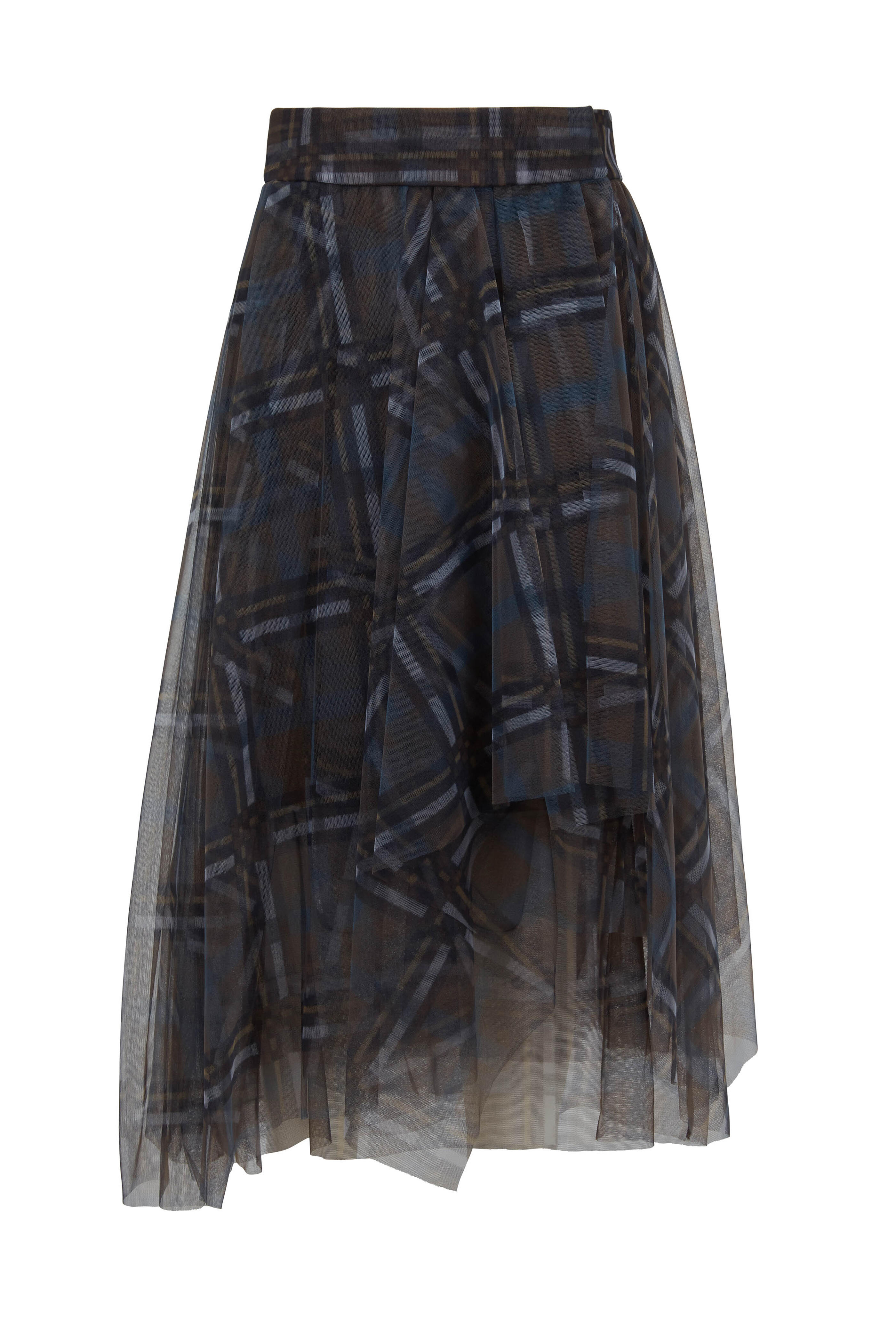 Brunello Cucinelli - Lagoon Tulle Plaid Pleated Skirt
