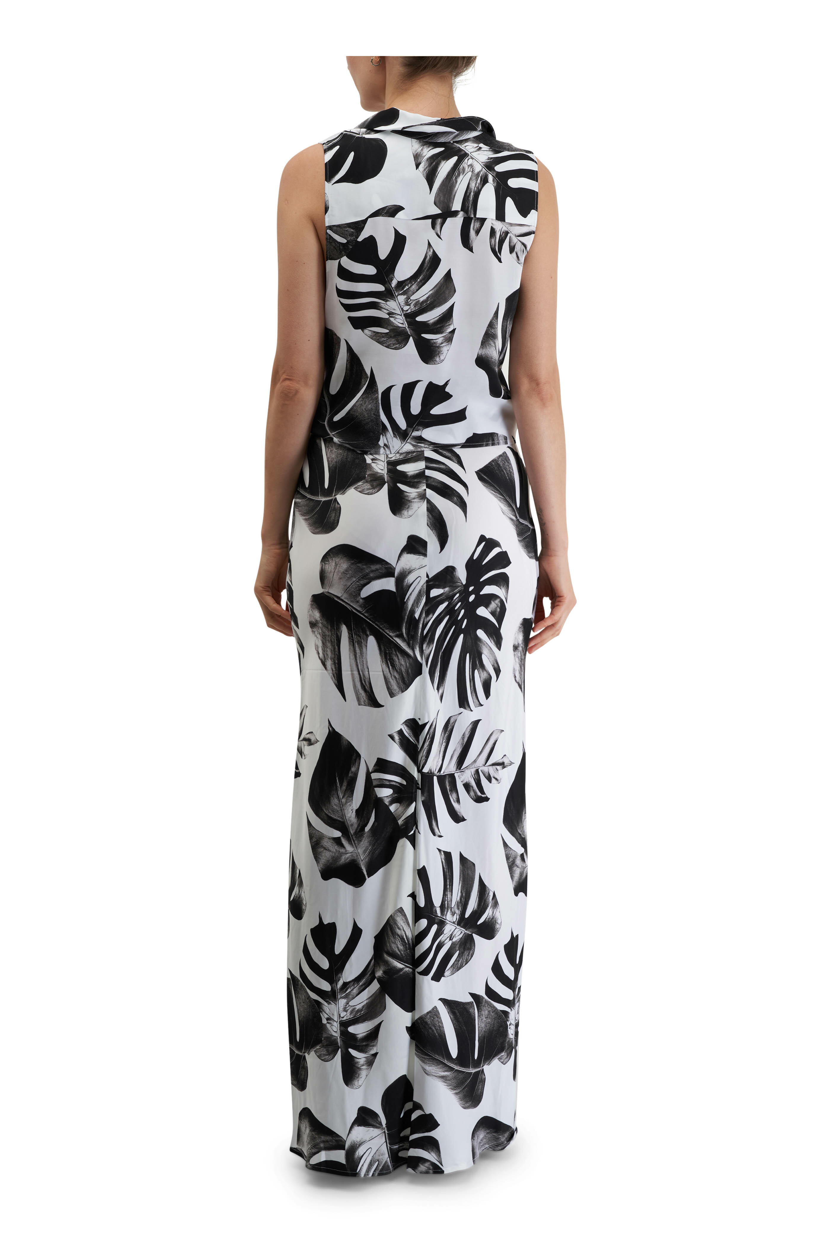 L'Agence - Zeta Black & White Palm Leaves Print Skirt
