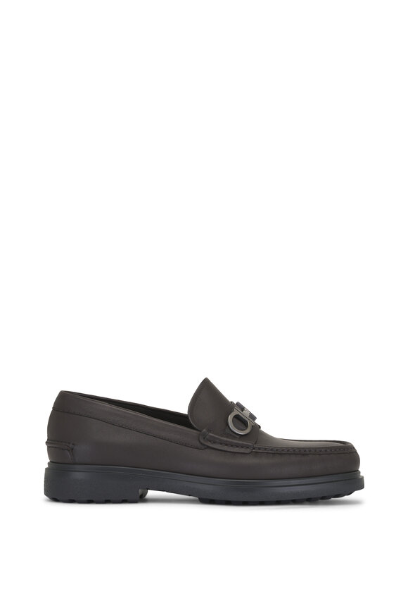 Ferragamo - Grandioso Black Pebbled Leather Bit Loafer