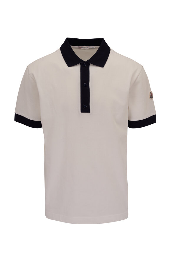 Moncler - White & Navy Trim Cotton Polo