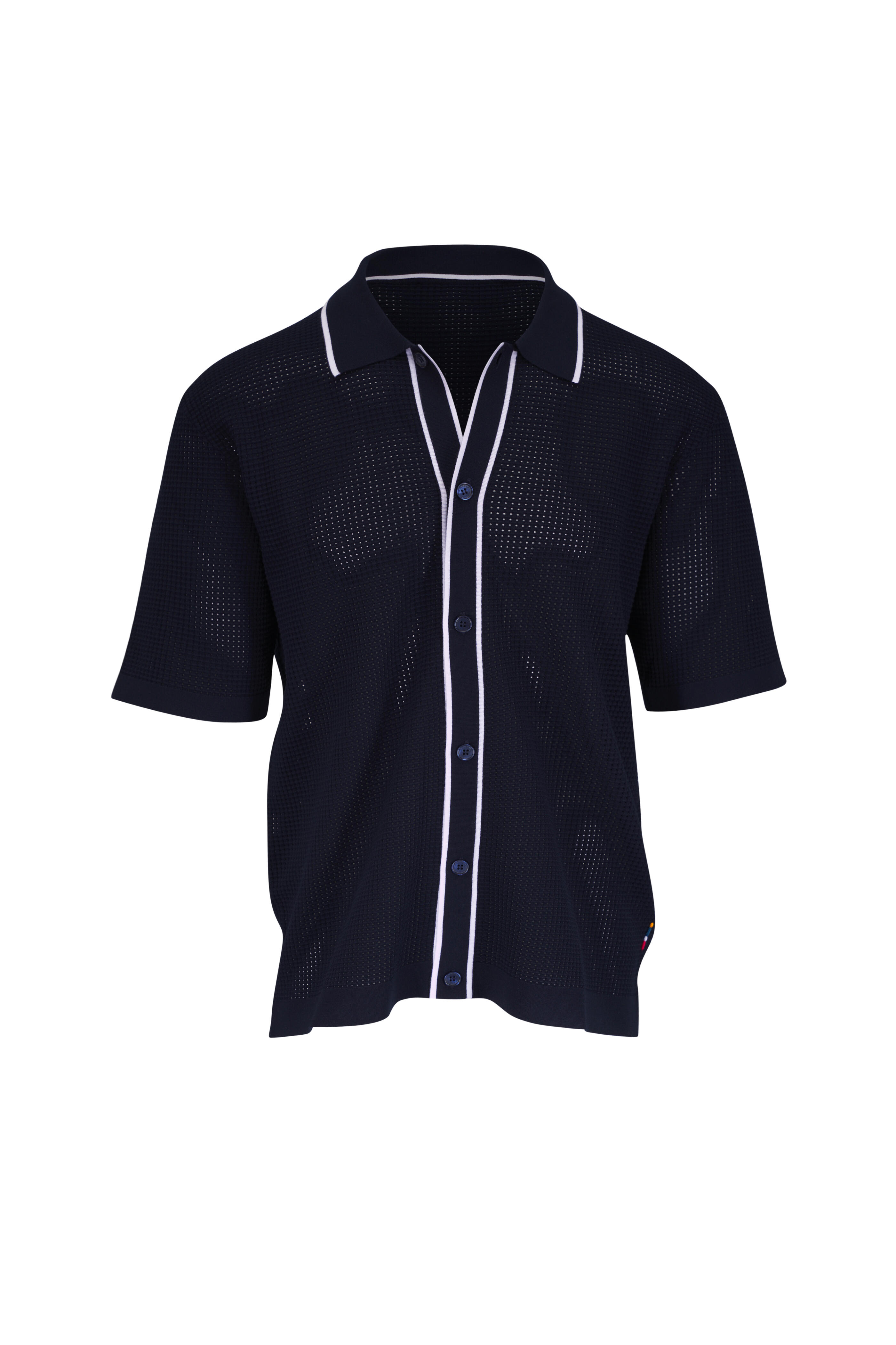 Orlebar Brown - Roddy Night Iris & White Trim Knit Button Up