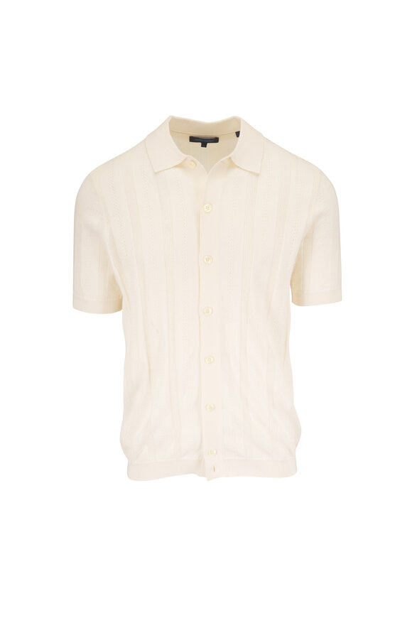 Patrick Assaraf Off White Textured Knit Polo - view 1