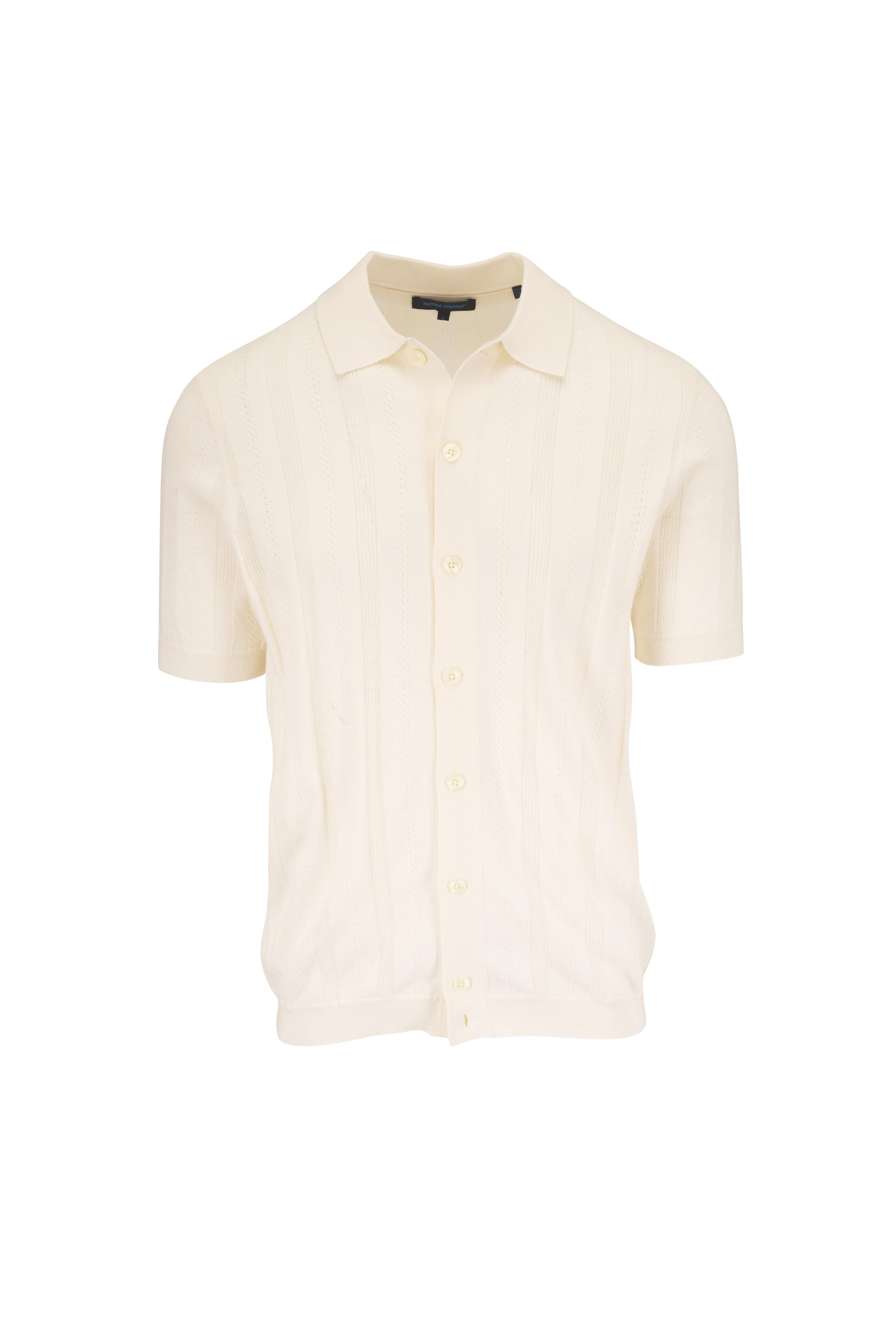 Patrick Assaraf - Off White Textured Knit Polo