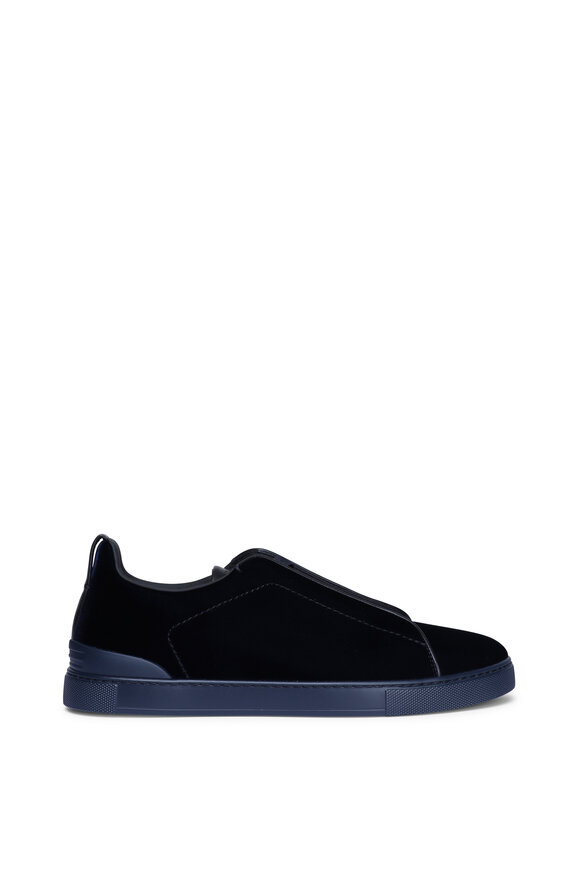 Zegna Triple Stitch Navy Blue Velvet Sneaker - view 2