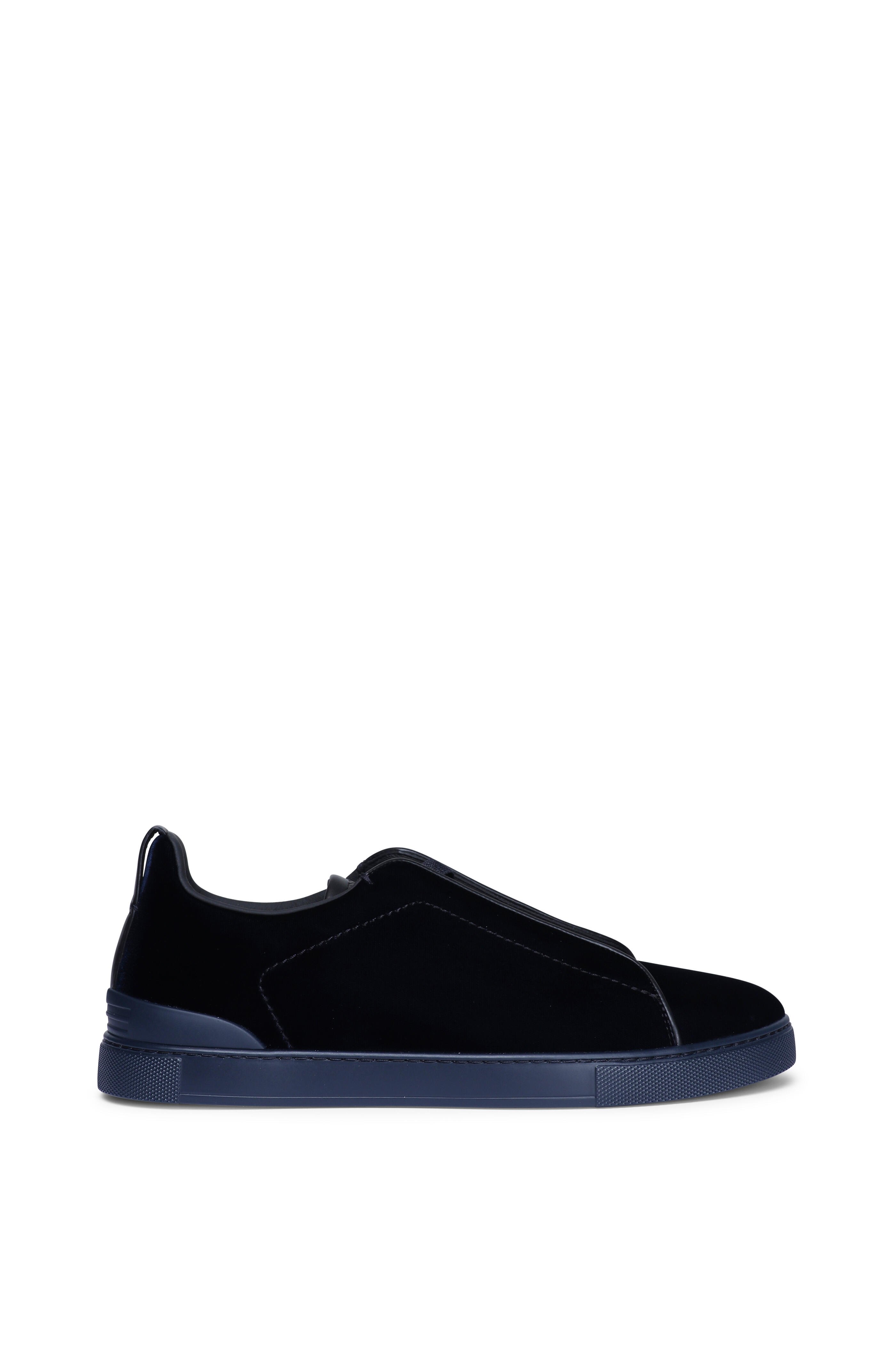 Zegna - Triple Stitch Navy Blue Velvet Sneaker