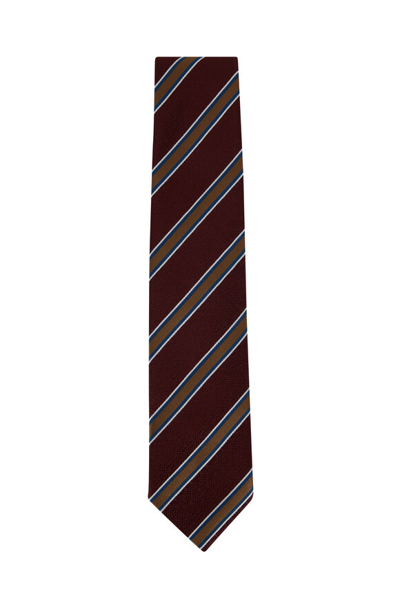 Bigi - Burgundy & Gold Striped Silk Necktie
