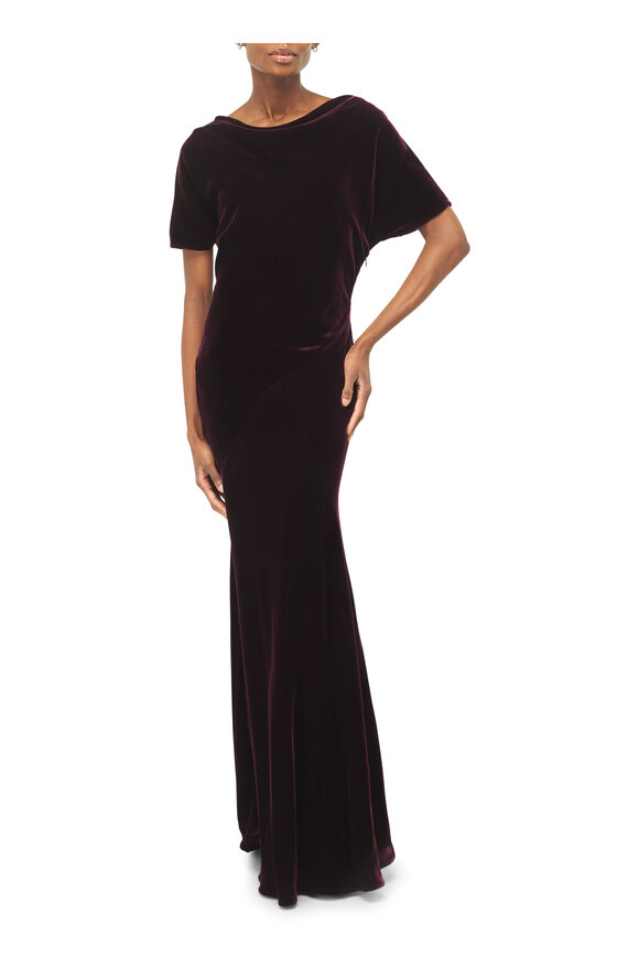 Kiton Velvet Bordeaux Cowl Neck Gown - view 2