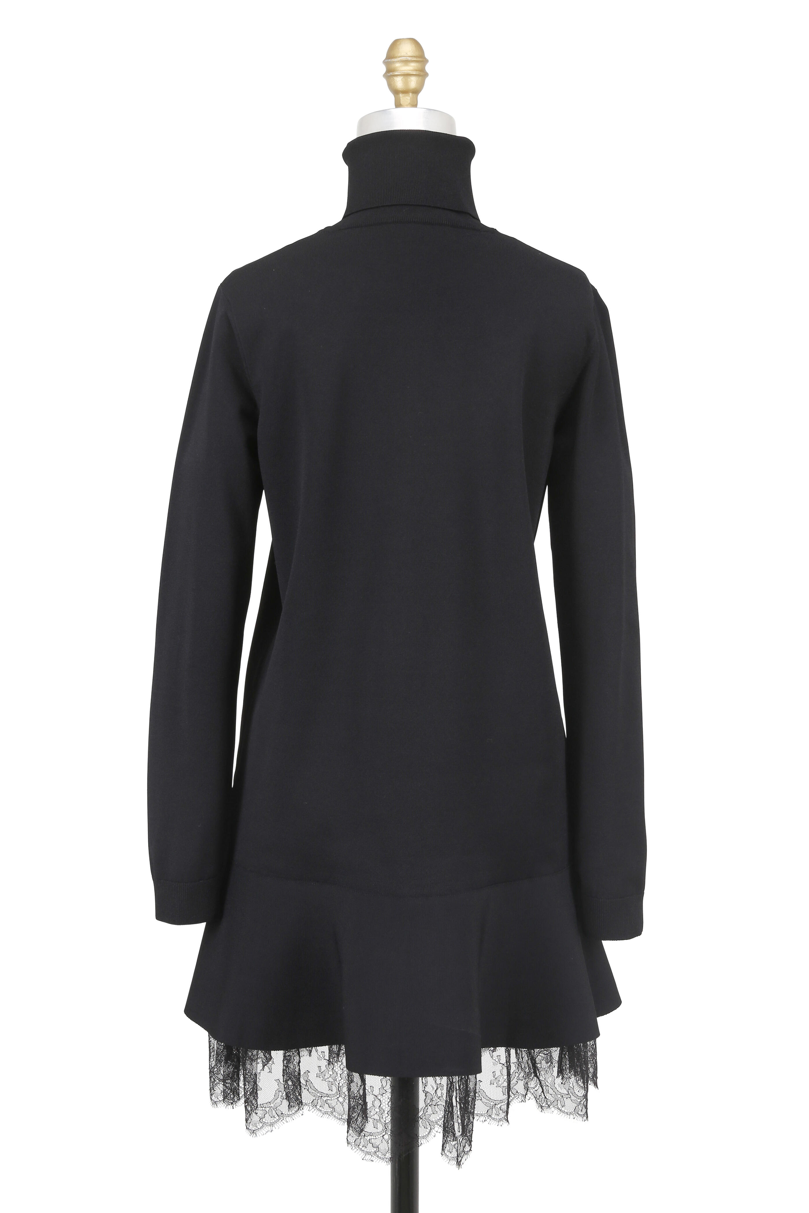 Valentino - Black Lace Hem Knit Turtleneck Dress