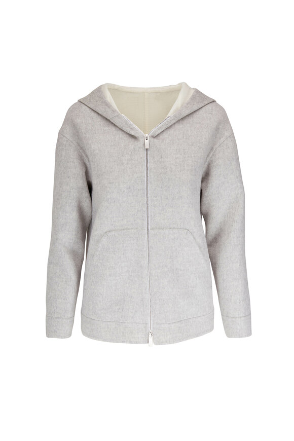 Kiton - Gray Double Face Cashmere Front Zip Hoodie 
