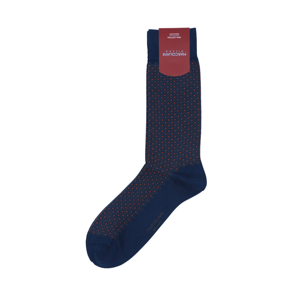 Marcoliani - Blue & Red Basket Pinpoint Socks | Mitchell Stores