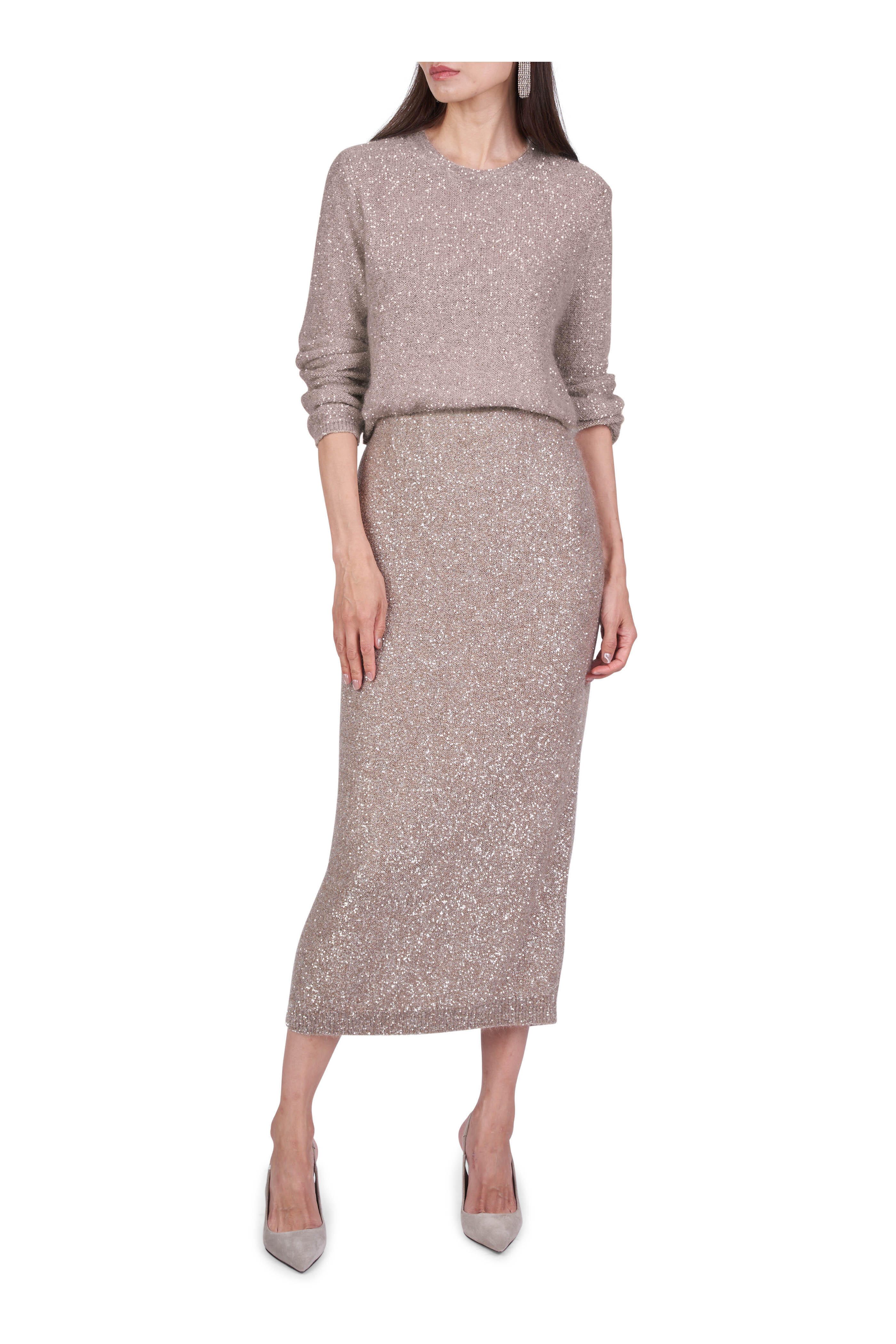 Brunello Cucinelli - Beige Paillette Embellish Skirt