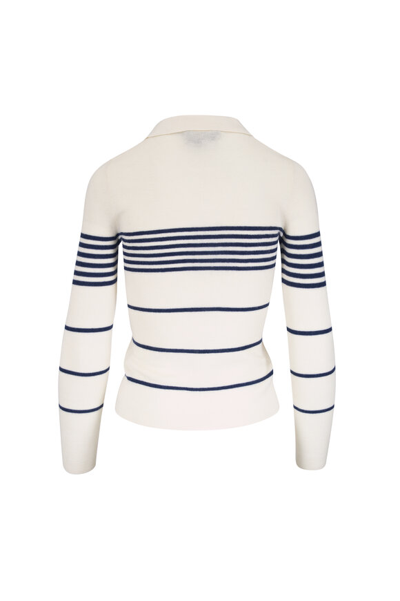 Nili Lotan Lucille Ivory & Navy Stripe Cashmere Polo - view 3