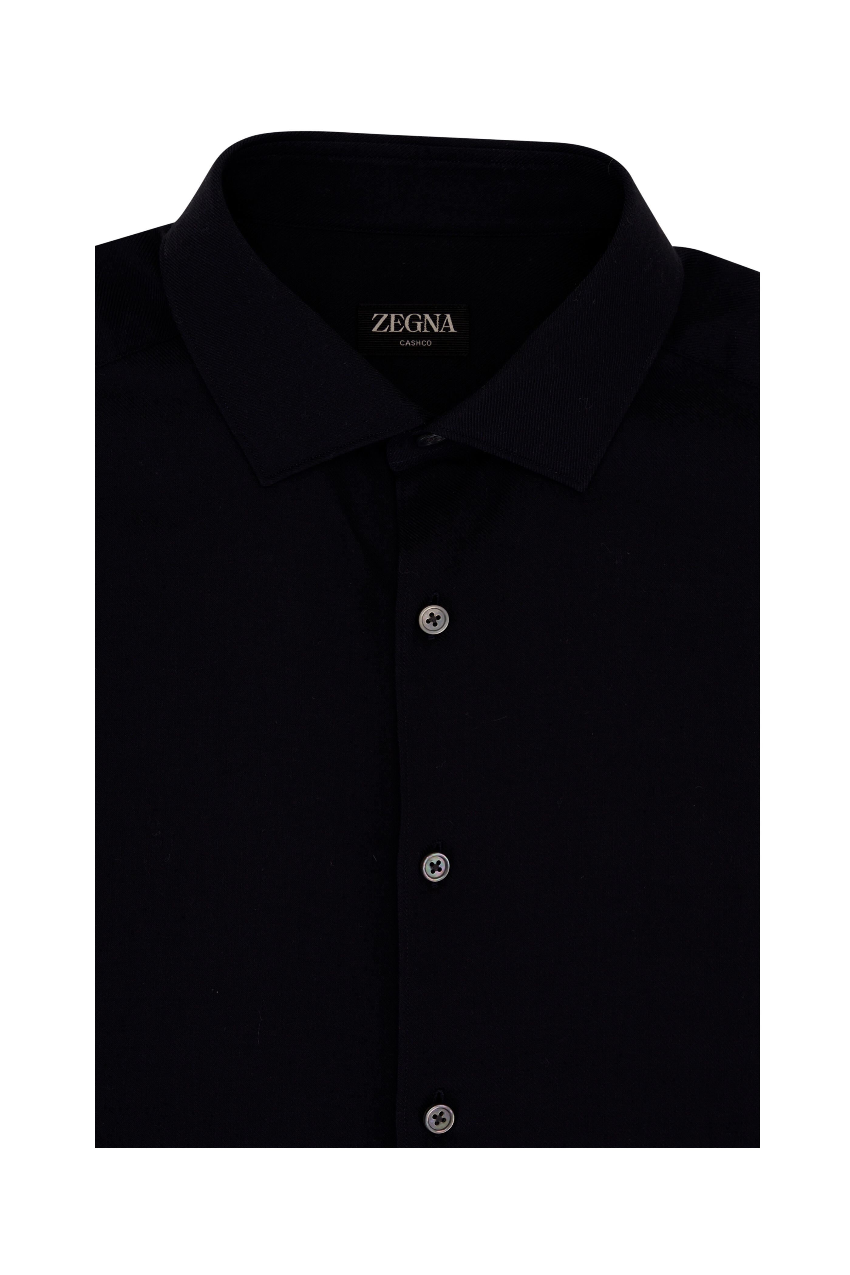 Zegna - Navy Solid Stretch Cotton Sport Shirt | Mitchell Stores
