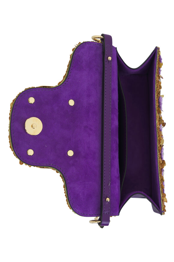 Valentino Garavani - Small Loco Purple Flower Embellished Leather Bag 