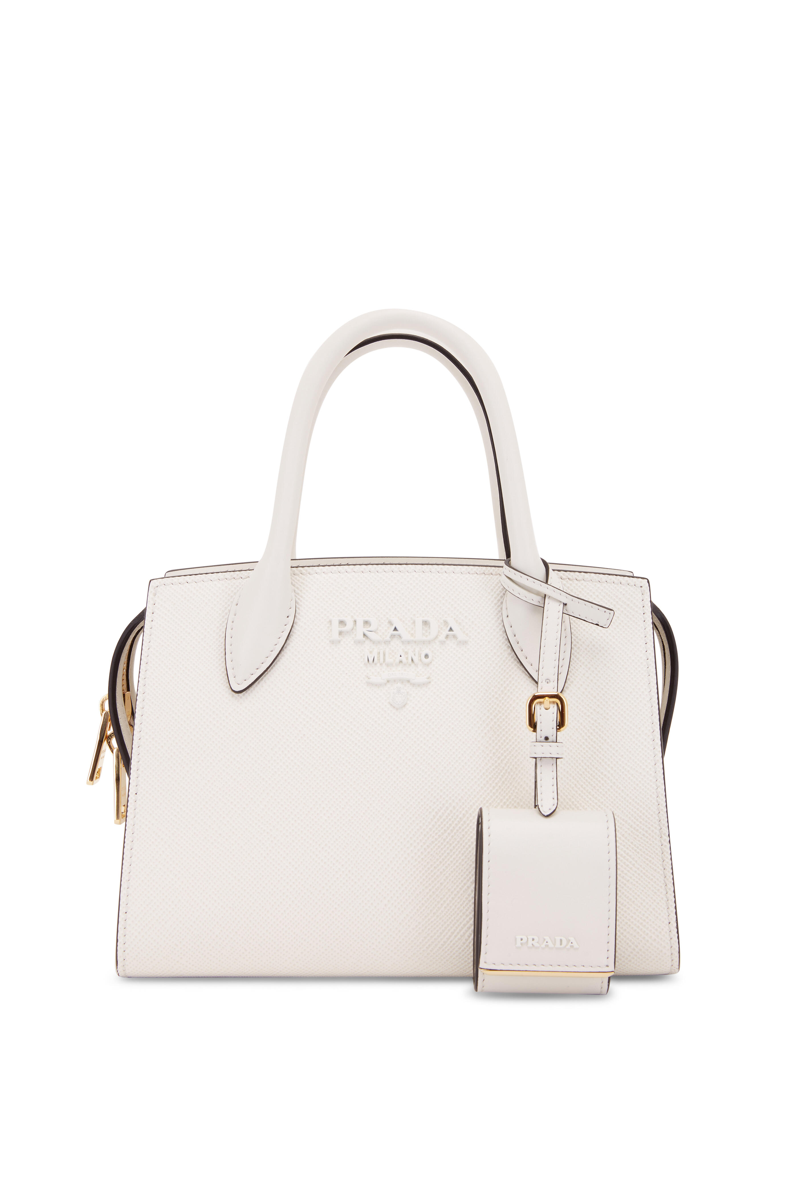 Prada - White Saffiano Leather Top Handle Bag | Mitchell Stores