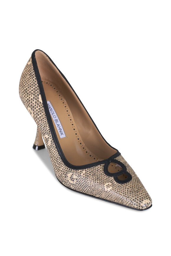 Manolo Blahnik Berry Black Embossed Leather Pump, 90mm - view 1