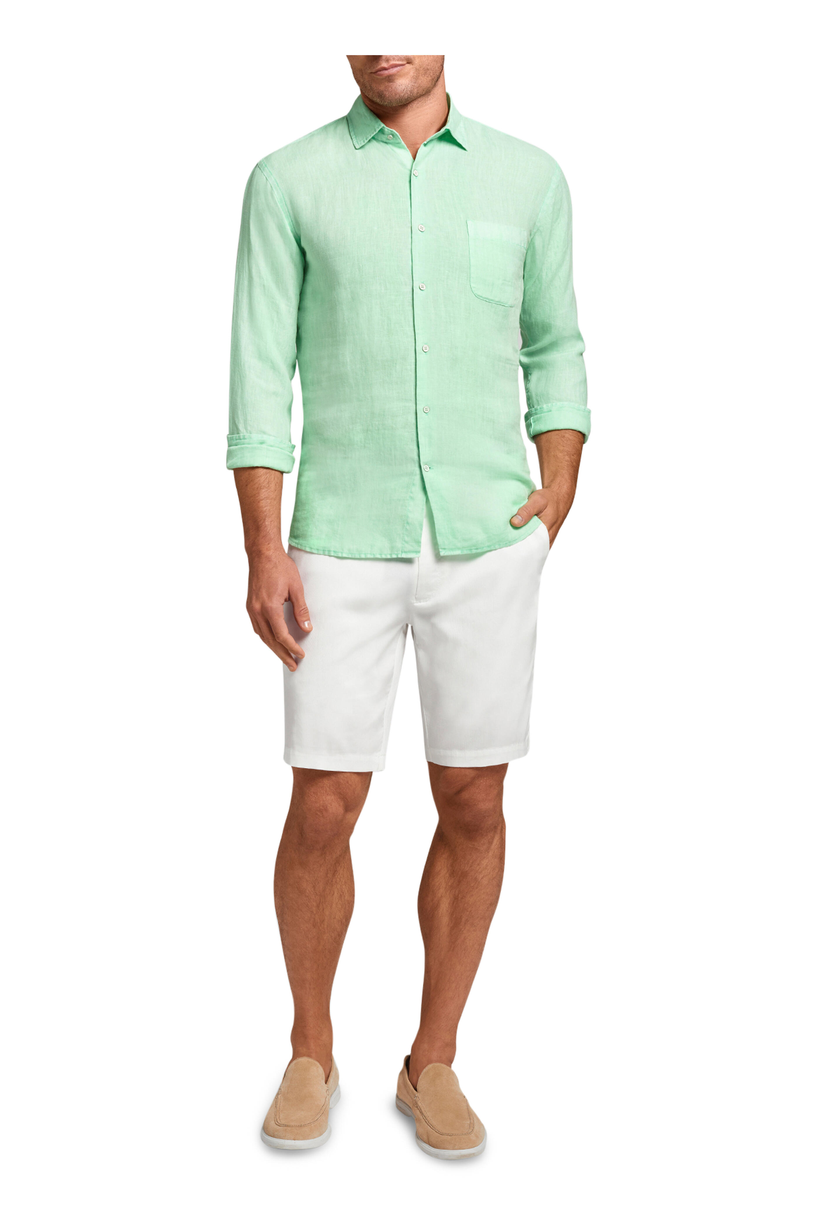Peter Millar - Lime Coastal Linen Garment Dyed Sport Shirt