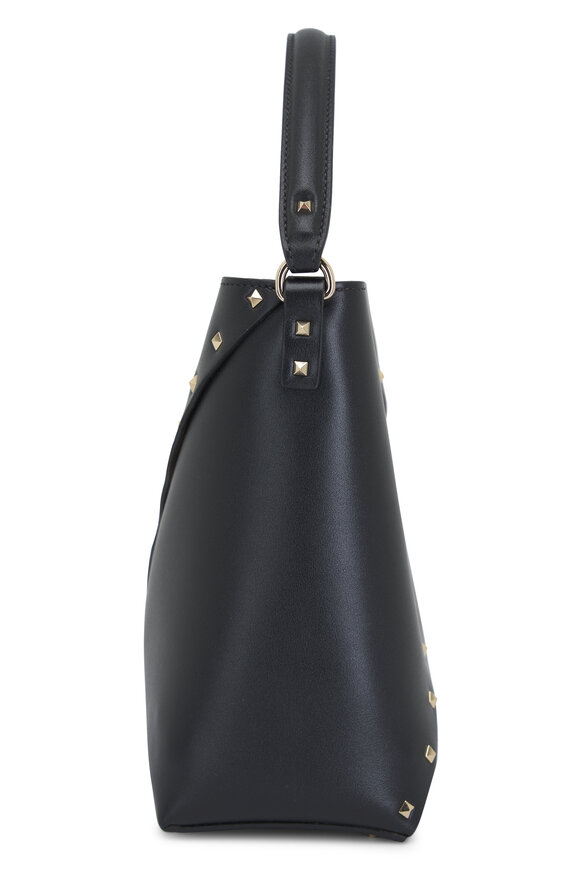 Valentino Garavani - Small Wispy Black Leather Bucket Bag