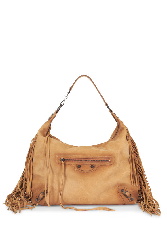 Balenciaga Le City Camel Fringed Suede Hobo Bag - view 1
