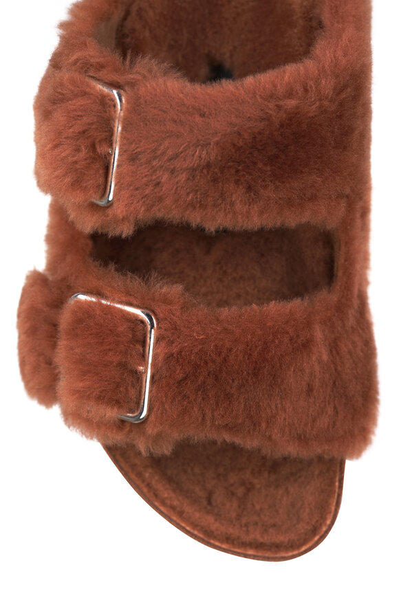 1774 Birkenstock Arizona Caramel Shearling Dual Buckle Slide Sandal - view 5