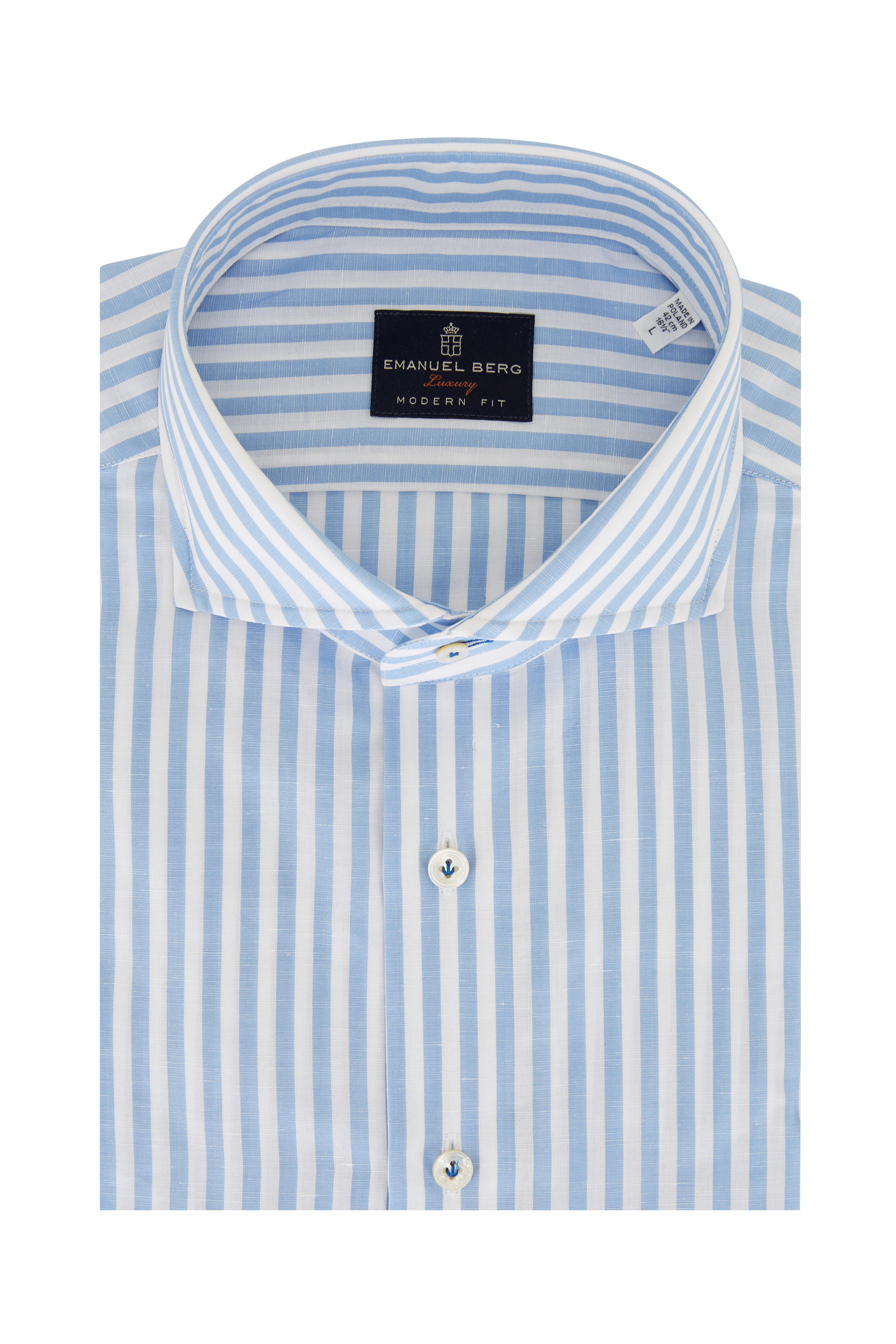 Emanuel Berg - Harvard Blue & White Striped Sport Shirt