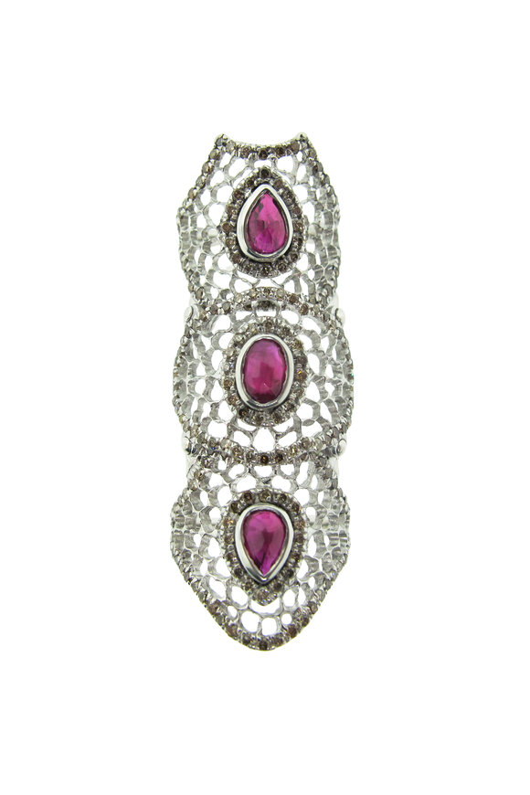 Loree Rodkin Baby Spiderweb 3 Stone Ring - view 1