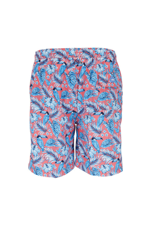 Peter Millar - Seaside Collection Red Toucan Print Swim Trunks