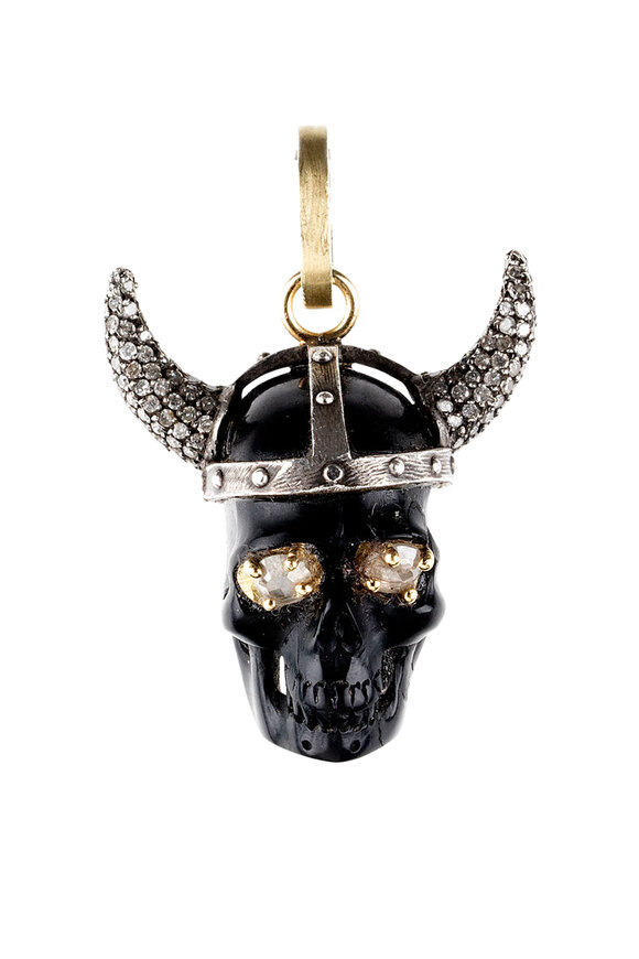 Sylva & Cie - 18K Yellow Gold Rough Diamond Thor Skull Pendant