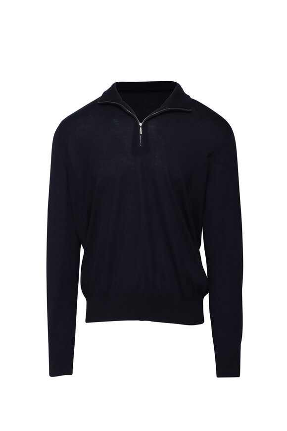 Cesare Attolini Navy Blue Quarter Zip Sweater