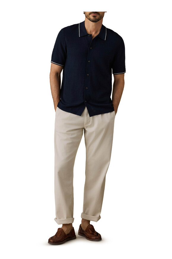 Faherty Brand Abyss Navy Short Sleeve Cotton Sweater Shirt - view 2