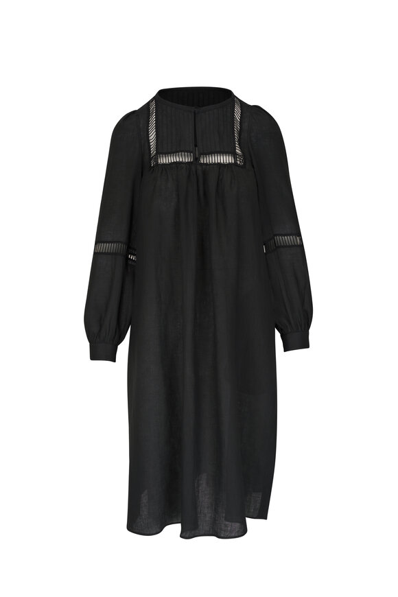 Kiton Black Embroidered Puff Sleeve Dress 