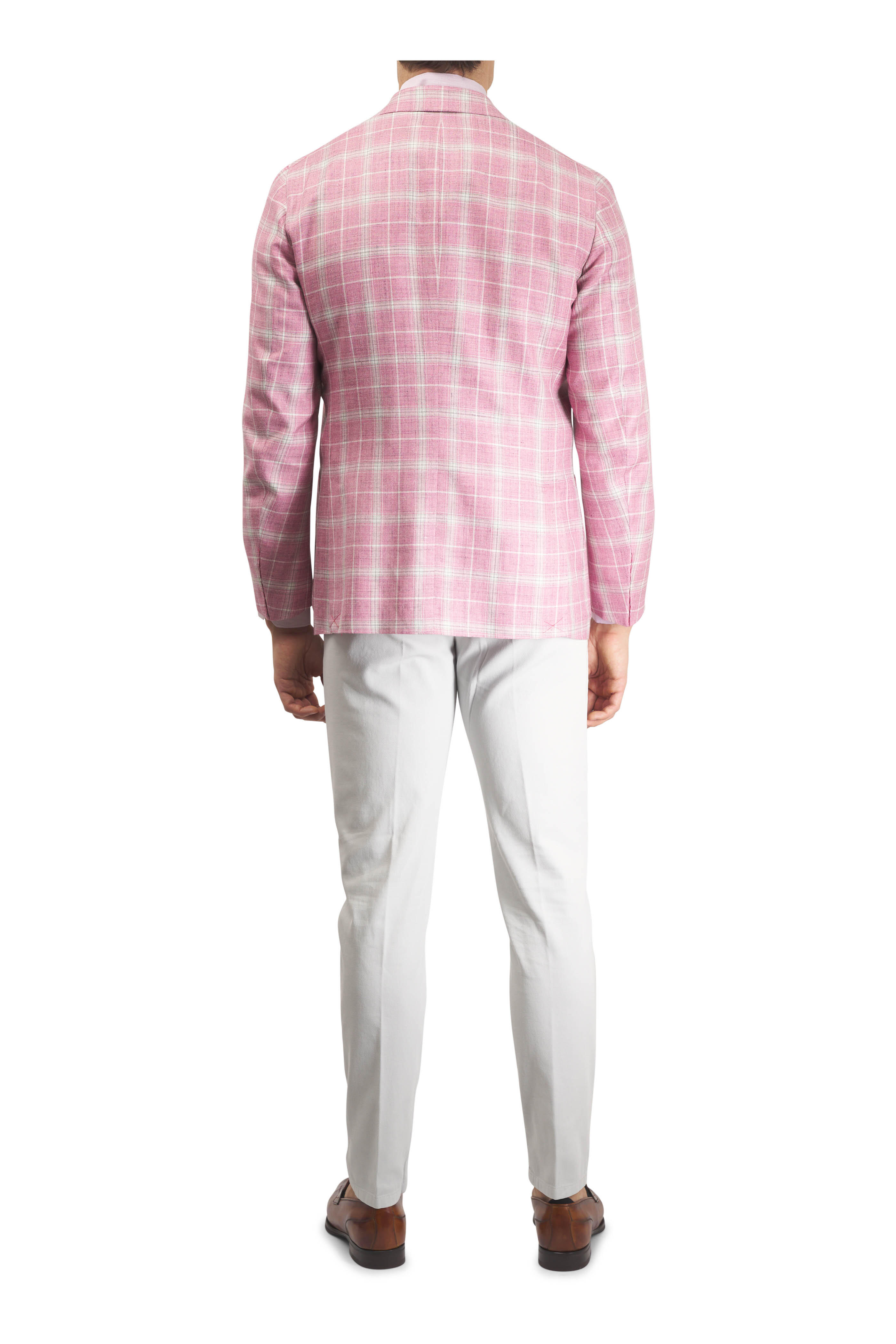 Isaia - Pink Plaid Wool, Silk & Linen Sport Coat