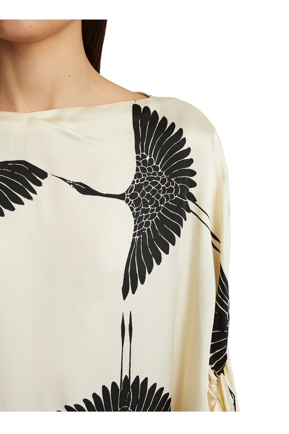 Khaite - Zelma Black & Cream Crane Print Dress 