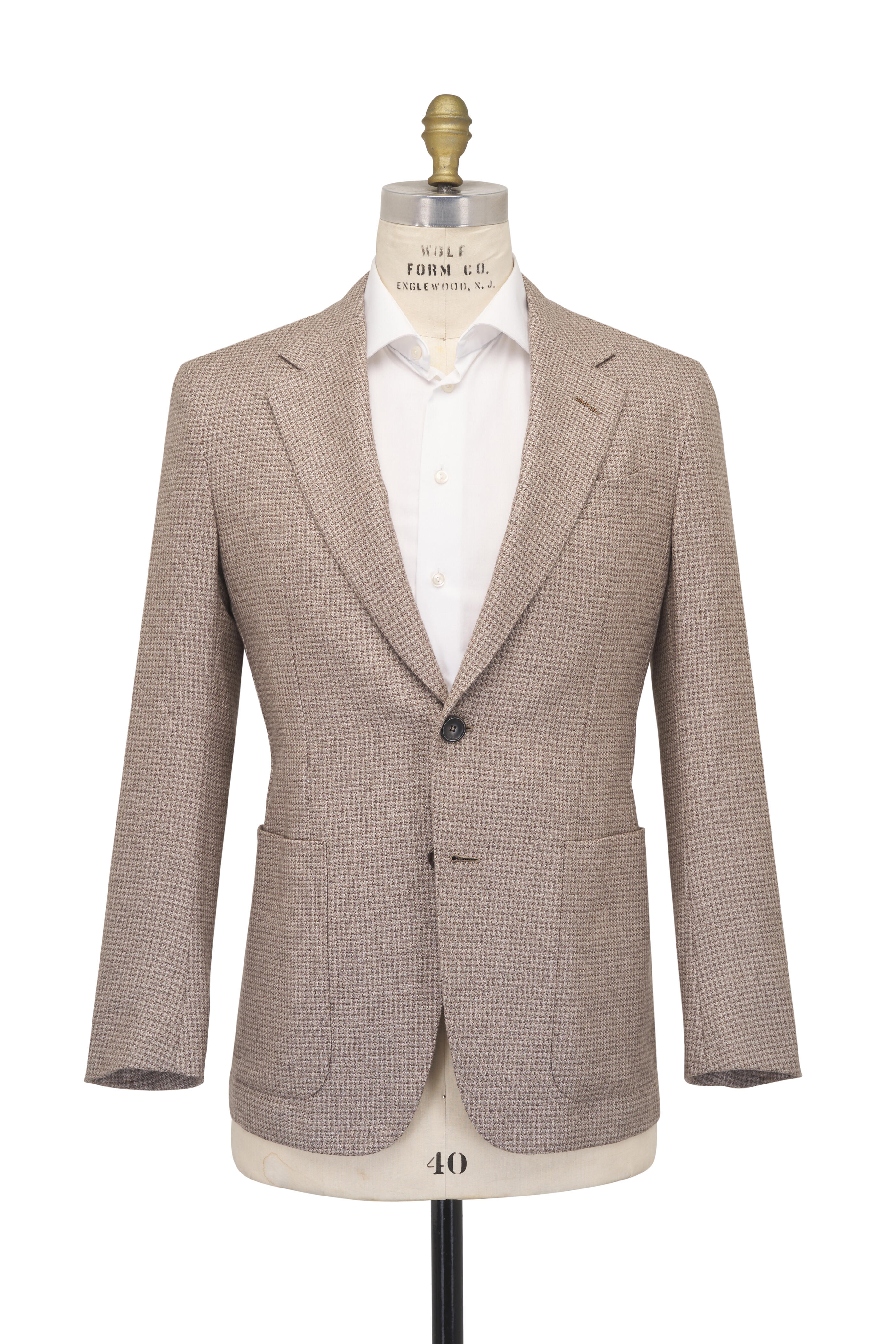 Zegna - Beige Cotton & Cashmere Houndstooth Sportcoat