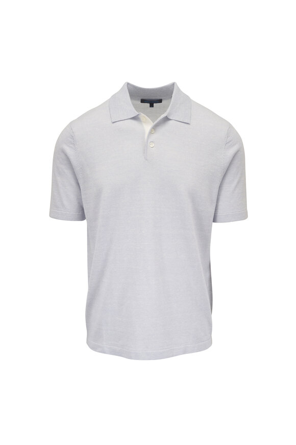 Patrick Assaraf Light Blue Wool & Linen Knit Polo