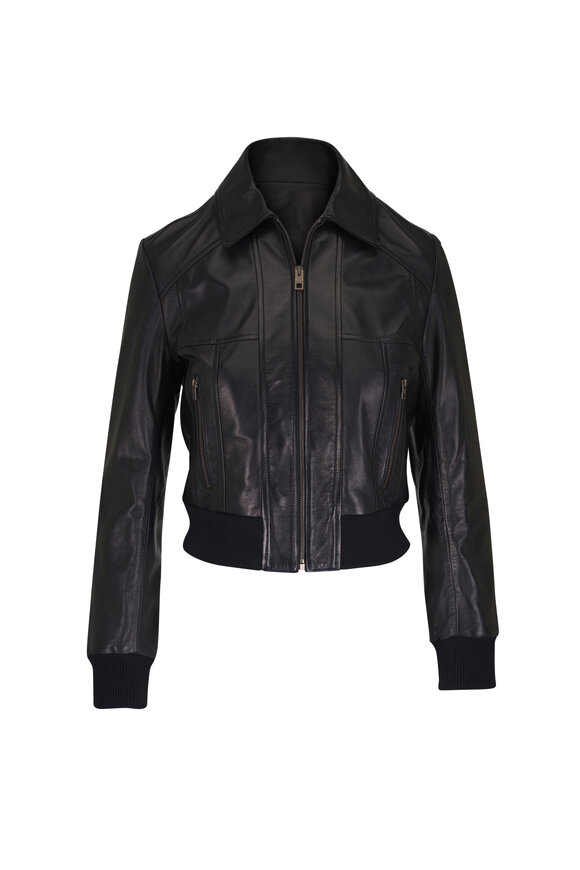 Nili Lotan Sue Black Leather Bomber Jacket - view 1