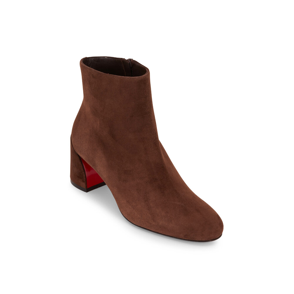 Christian Louboutin Turela Brown Suede Chunky Heel Boot 55mm